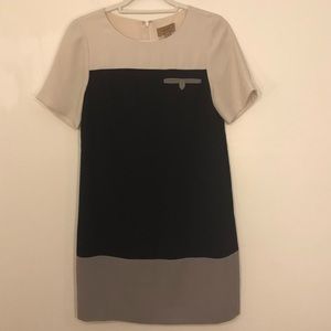 Anthropologie Kachel Blue Cream Grey Shift Dress 0